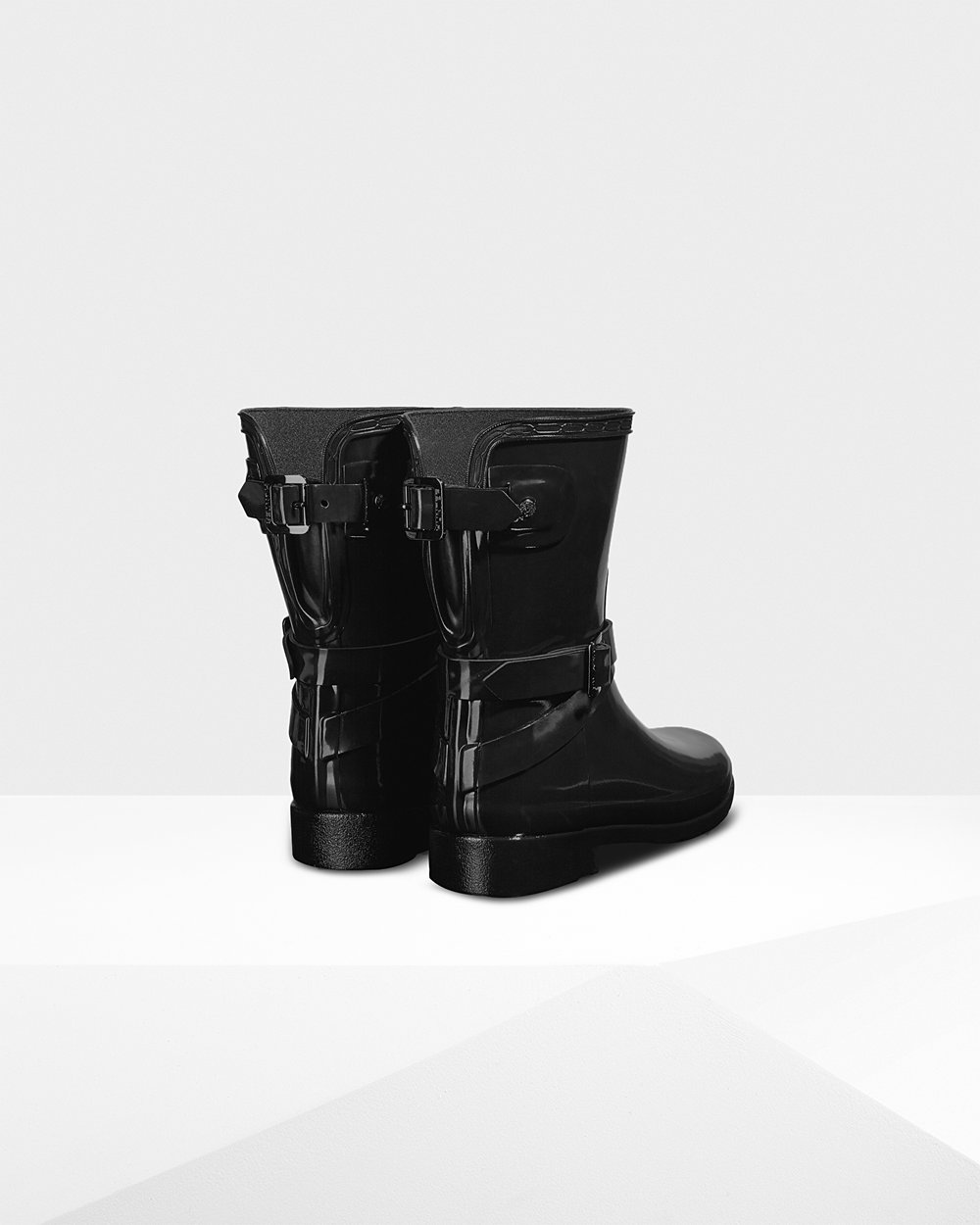 Botas De Cortas Hunter Mujer Refined Slim Fit Adjustable Gloss - Negras - Argentina 8190DGPEM